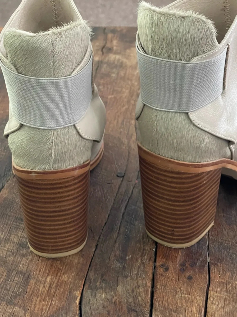 Sol Sana Monk Dove Gray (Greige) Leather Ankle Boots Sz 41 US 10 Calf Hair